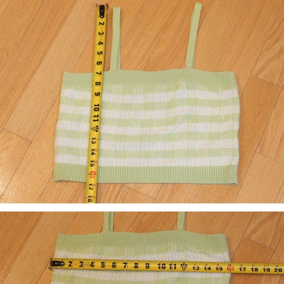 y2k Pastel Green Mint White Strip Spaghetti Strap Cropped Top M - Picture 5 of 6